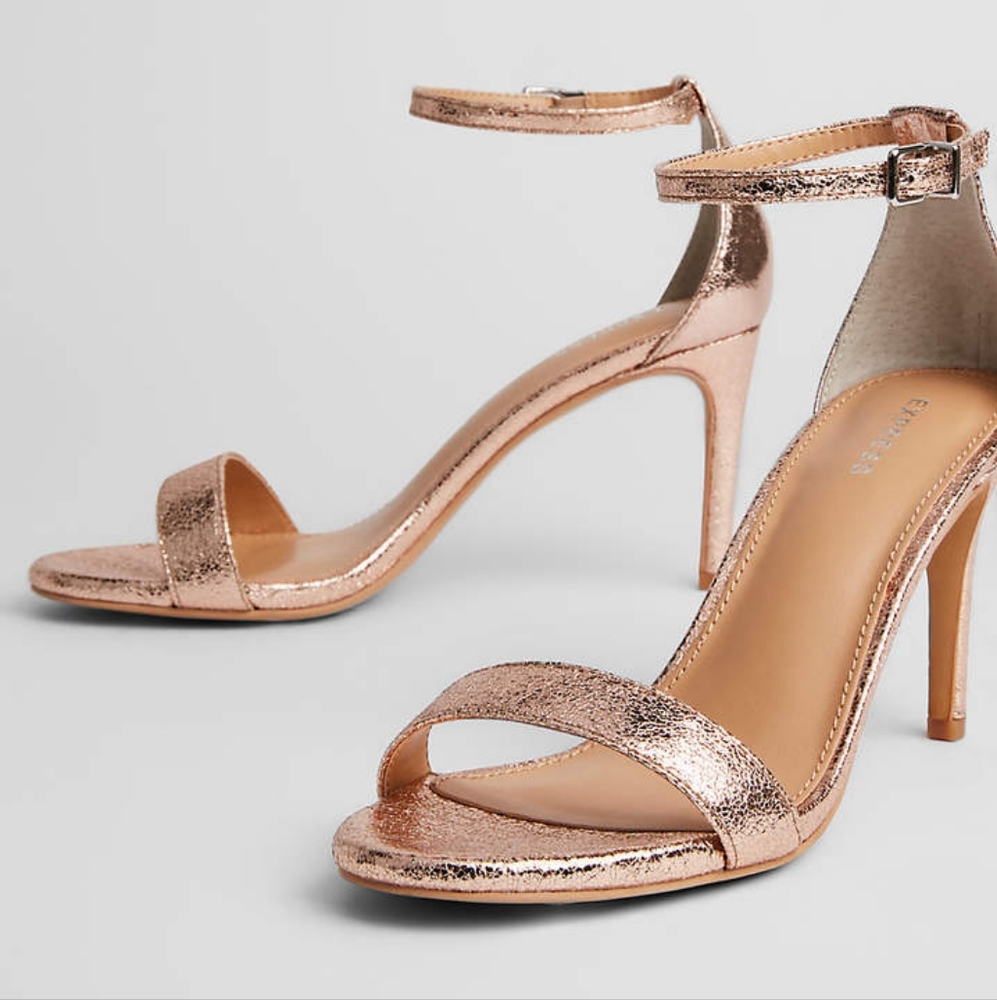 Express Metallic Rose Gold Strappy Low Heels